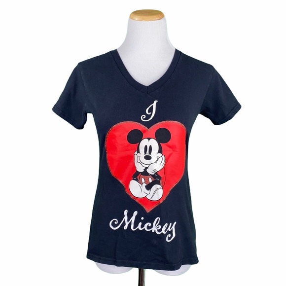 Disney I Love Mickey Black V-Neck Graphic Tee